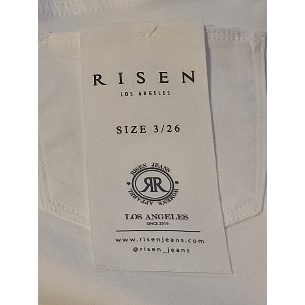 Risen Jeans White Tummy Control High Rise Straight Leg Raw Hem NWT Pants Sz 3/26 - Picture 5 of 6